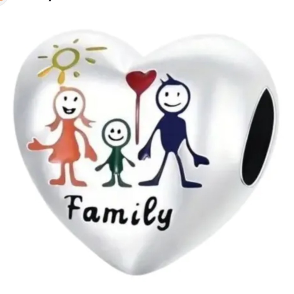 925 Family Heart Bracelet Charm-NEW